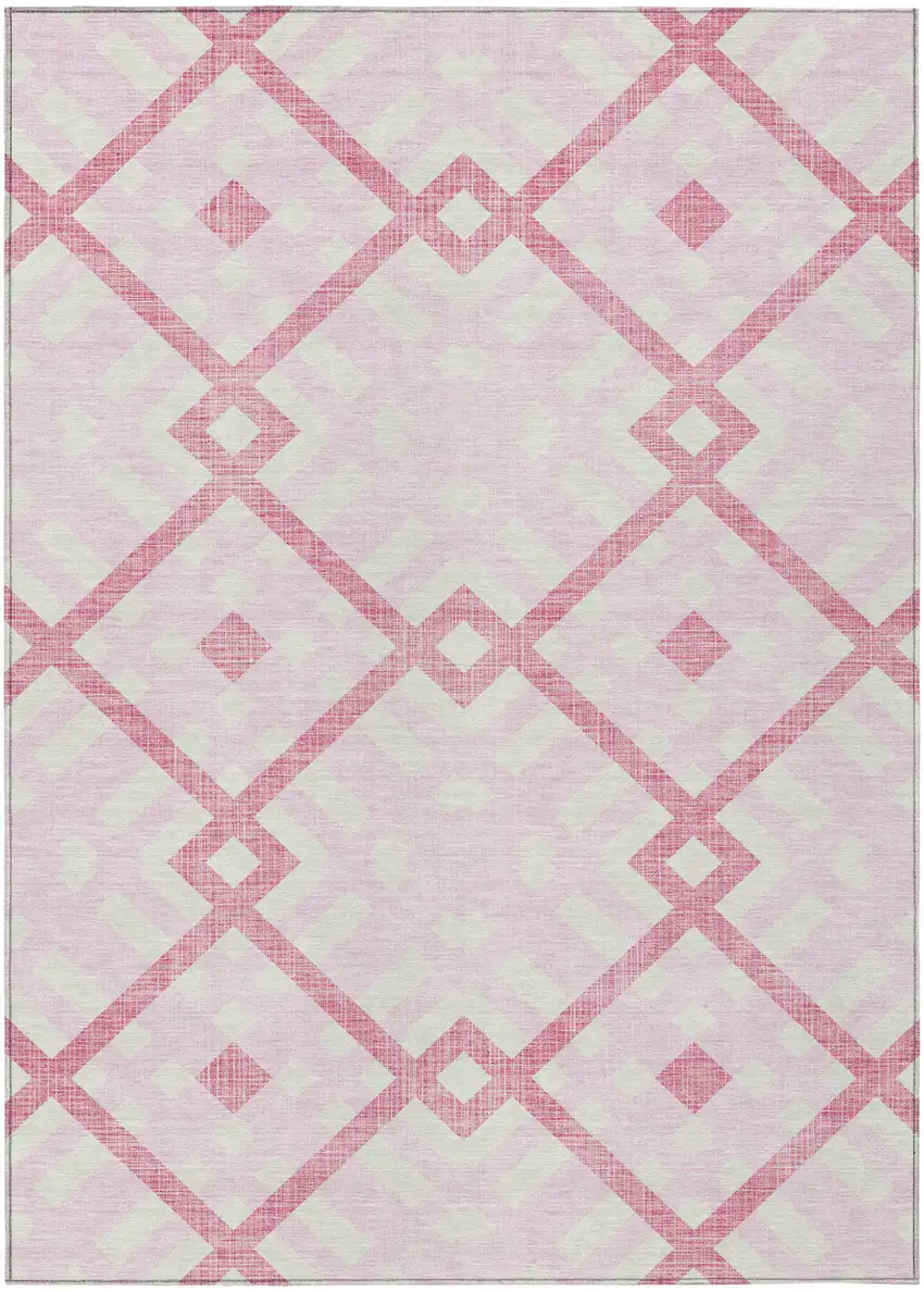 Pink Blush And Ivory Geometric Washable Indoor Outdoor Area Rug Photo 2