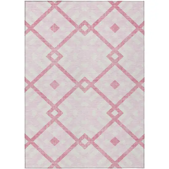 Pink Blush And Ivory Geometric Washable Indoor Outdoor Area Rug Photo 2