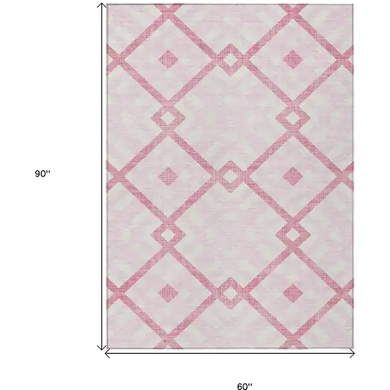 Pink Blush And Ivory Geometric Washable Indoor Outdoor Area Rug Photo 3