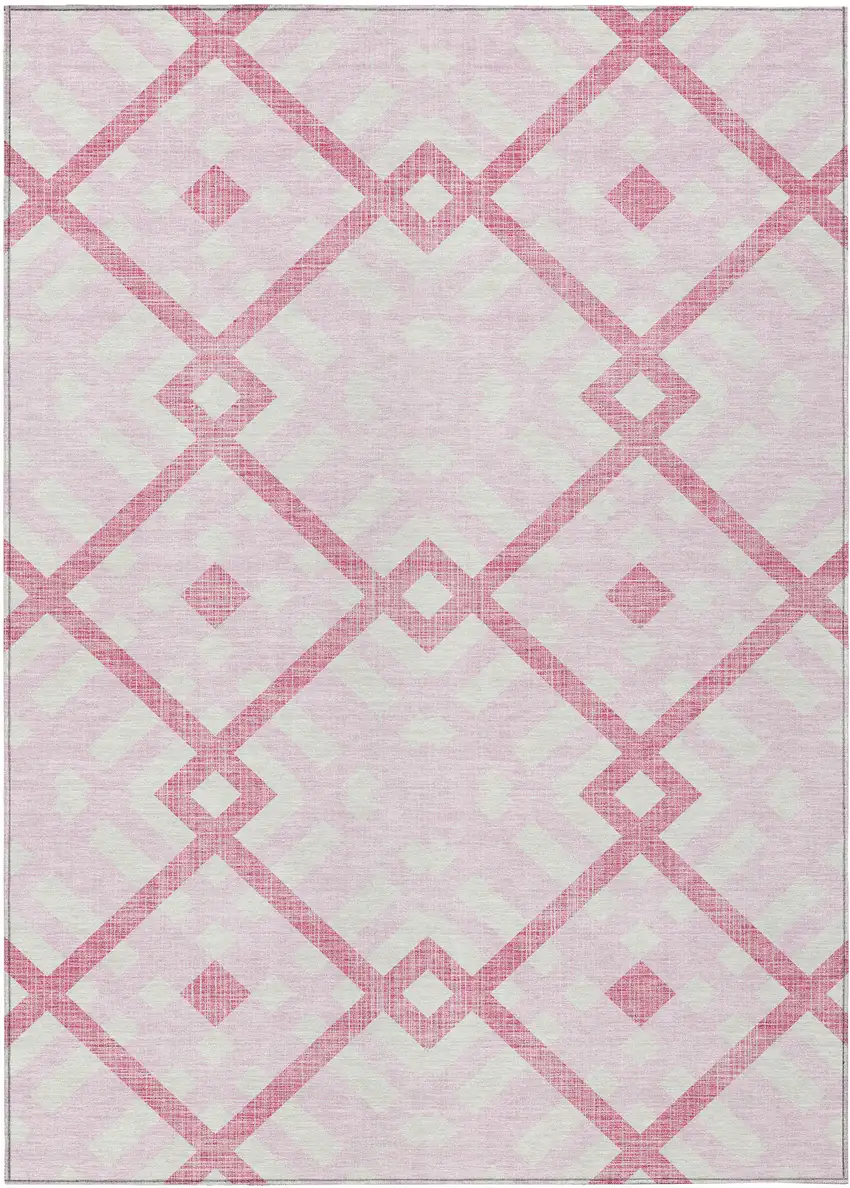 Pink Blush And Ivory Geometric Washable Indoor Outdoor Area Rug Photo 2