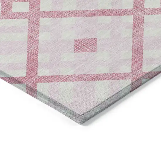Pink Blush And Ivory Geometric Washable Indoor Outdoor Area Rug Photo 4