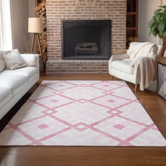 Pink Blush And Ivory Geometric Washable Indoor Outdoor Area Rug Photo 7