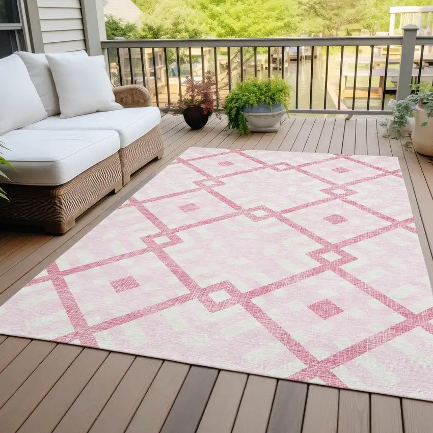 Pink Blush And Ivory Geometric Washable Indoor Outdoor Area Rug Photo 7