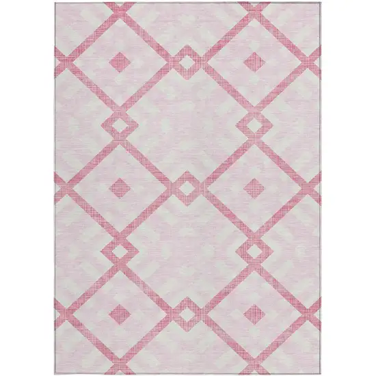Pink Blush And Ivory Geometric Washable Indoor Outdoor Area Rug Photo 6