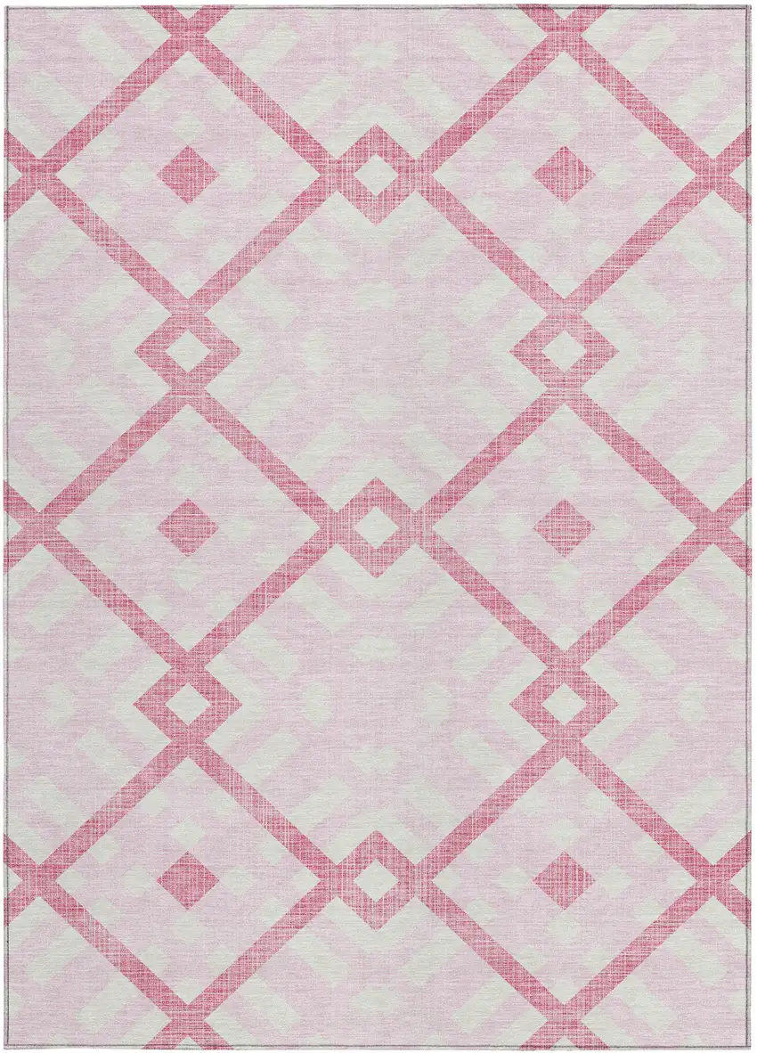 Pink Blush And Ivory Geometric Washable Indoor Outdoor Area Rug Photo 6