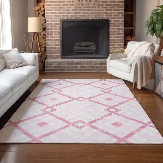 Pink Blush And Ivory Geometric Washable Indoor Outdoor Area Rug Photo 8