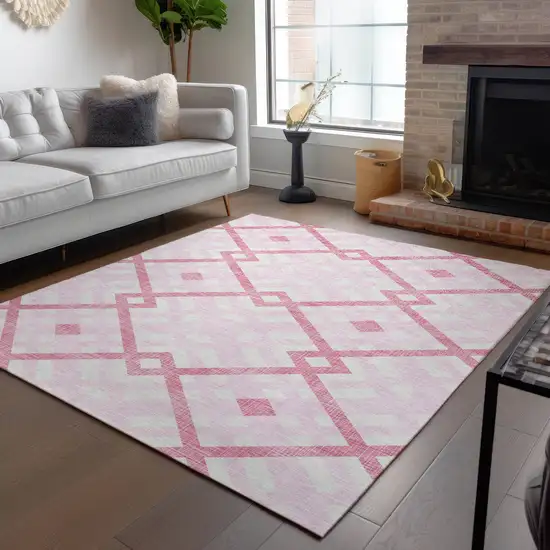 Pink Blush And Ivory Geometric Washable Indoor Outdoor Area Rug Photo 9