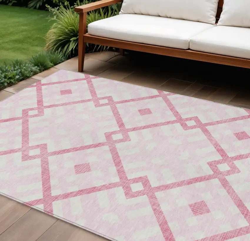Pink Blush And Ivory Geometric Washable Indoor Outdoor Area Rug Photo 1
