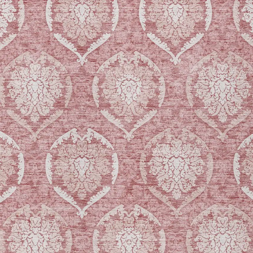 Pink Blush And Ivory Medallion Washable Indoor Outdoor Area Rug Photo 6