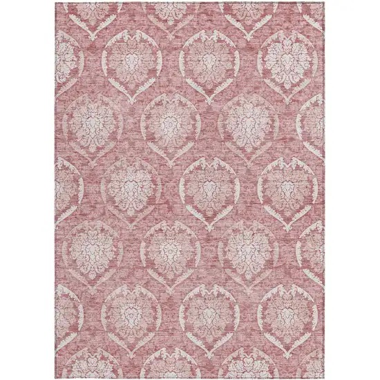 Pink Blush And Ivory Medallion Washable Indoor Outdoor Area Rug Photo 7