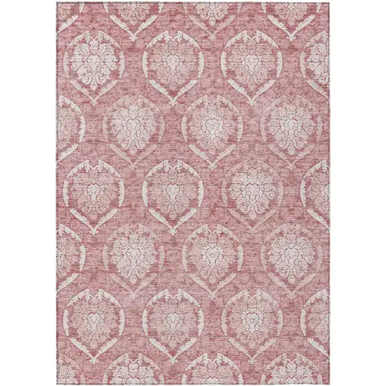 Pink Blush And Ivory Medallion Washable Indoor Outdoor Area Rug Photo 2