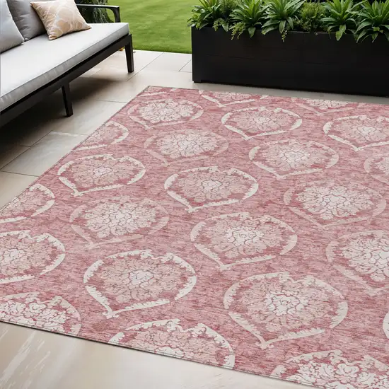 Pink Blush And Ivory Medallion Washable Indoor Outdoor Area Rug Photo 1