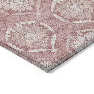Photo of Pink Blush And Ivory Medallion Washable Indoor Outdoor Area Rug