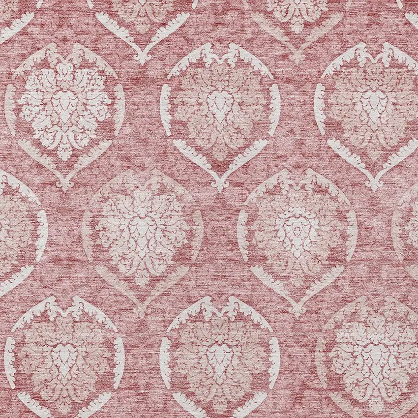 Pink Blush And Ivory Medallion Washable Indoor Outdoor Area Rug Photo 6