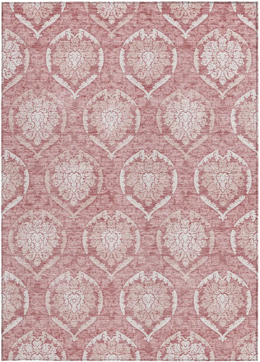 Pink Blush And Ivory Medallion Washable Indoor Outdoor Area Rug Photo 7