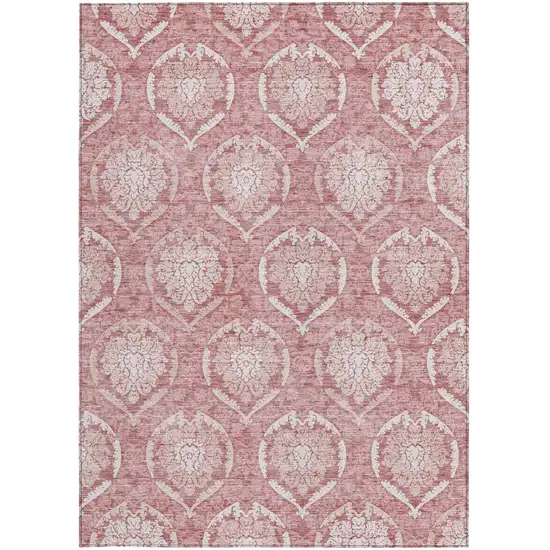 Pink Blush And Ivory Medallion Washable Indoor Outdoor Area Rug Photo 7