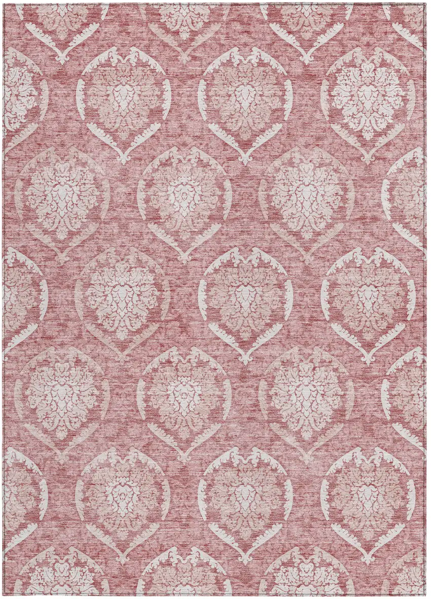 Pink Blush And Ivory Medallion Washable Indoor Outdoor Area Rug Photo 7