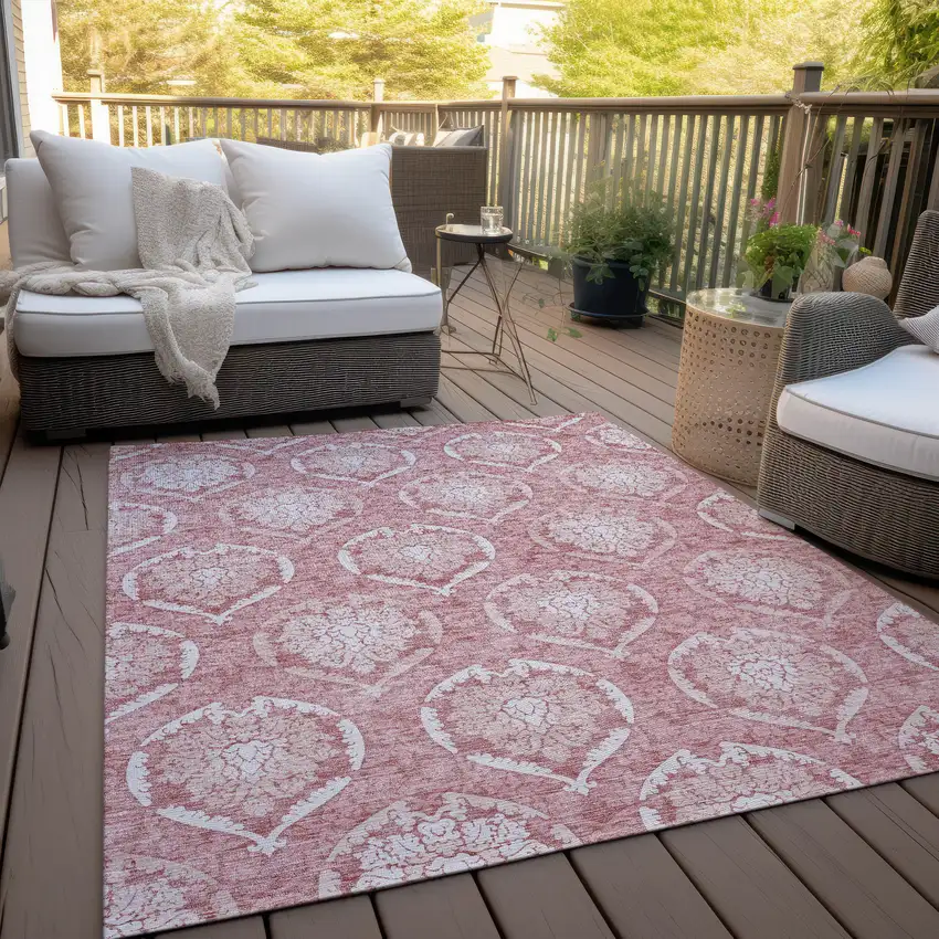 Pink Blush And Ivory Medallion Washable Indoor Outdoor Area Rug Photo 8