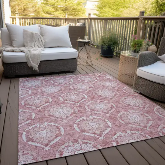 Pink Blush And Ivory Medallion Washable Indoor Outdoor Area Rug Photo 8