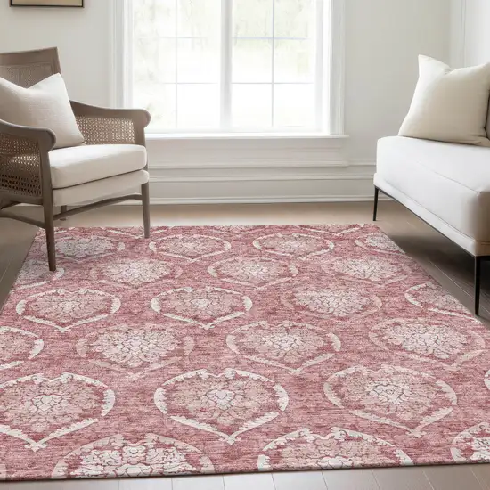 Pink Blush And Ivory Medallion Washable Indoor Outdoor Area Rug Photo 9