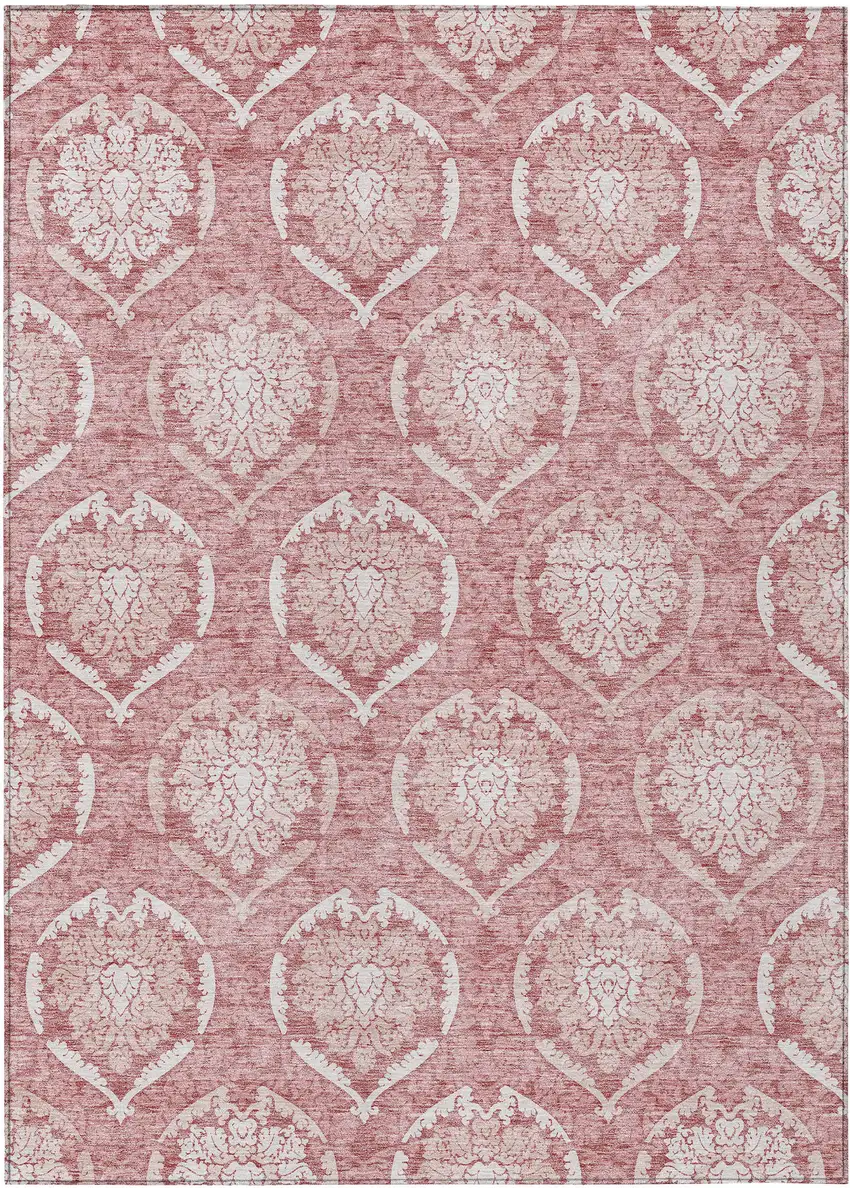 Pink Blush And Ivory Medallion Washable Indoor Outdoor Area Rug Photo 2