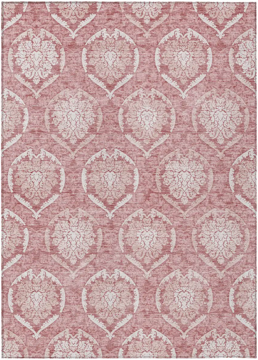 Pink Blush And Ivory Medallion Washable Indoor Outdoor Area Rug Photo 2