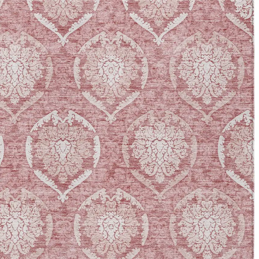 Pink Blush And Ivory Medallion Washable Indoor Outdoor Area Rug Photo 6