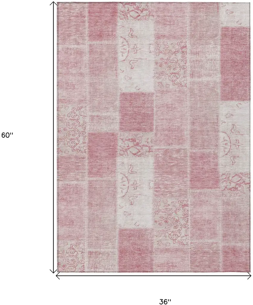 Pink Blush And Ivory Patchwork Washable Indoor Outdoor Area Rug Photo 3