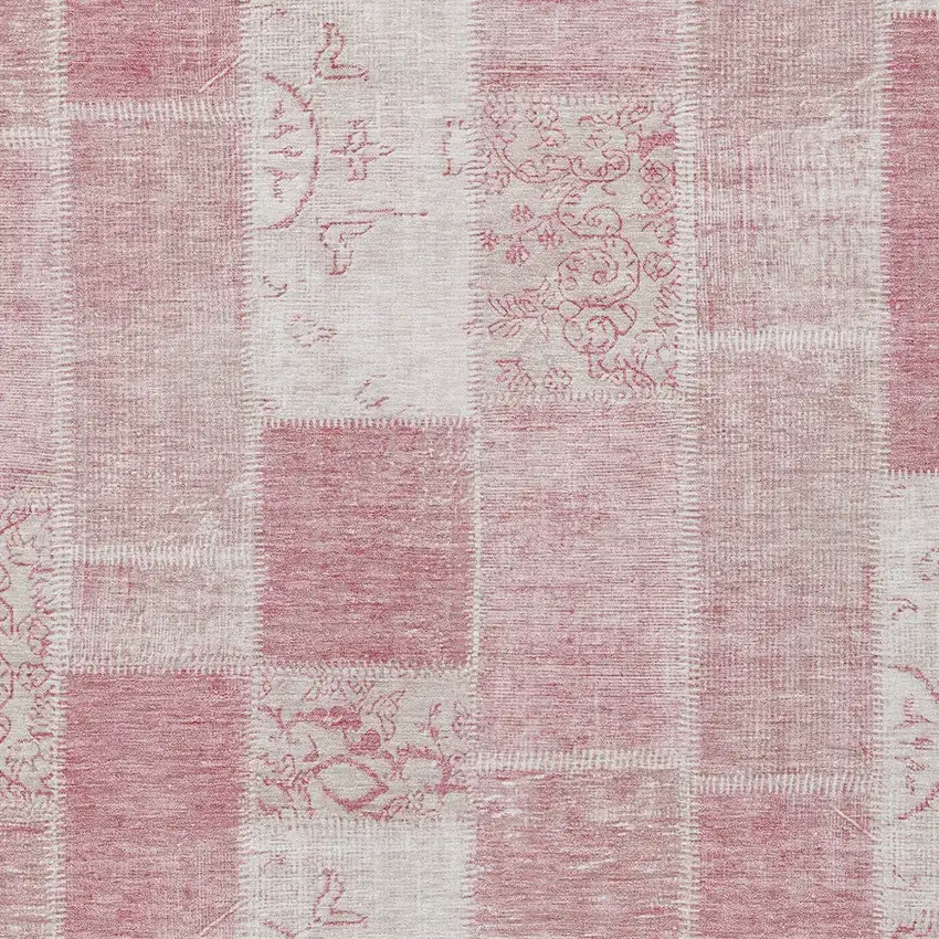 Pink Blush And Ivory Patchwork Washable Indoor Outdoor Area Rug Photo 5