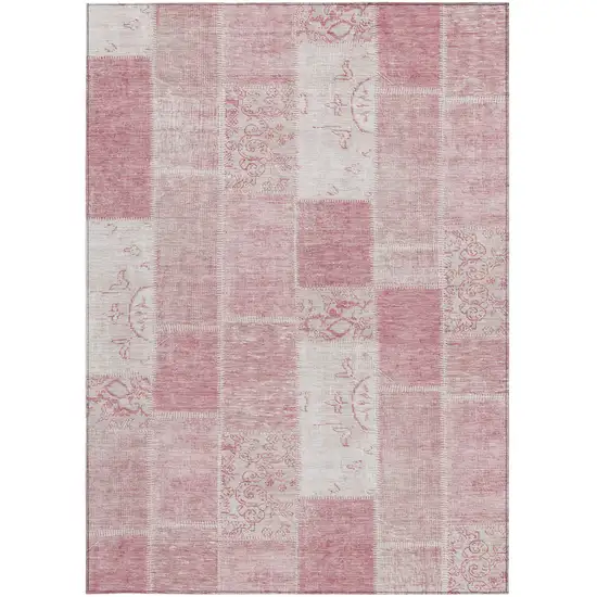Pink Blush And Ivory Patchwork Washable Indoor Outdoor Area Rug Photo 5