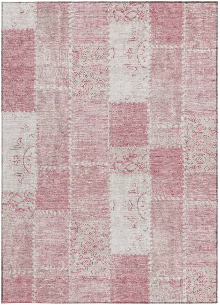 Pink Blush And Ivory Patchwork Washable Indoor Outdoor Area Rug Photo 5