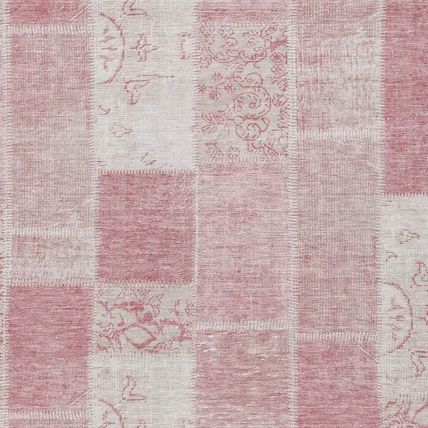 Pink Blush And Ivory Patchwork Washable Indoor Outdoor Area Rug Photo 4
