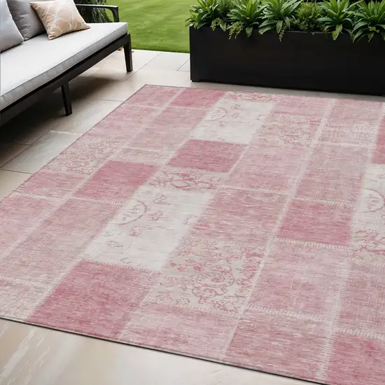Pink Blush And Ivory Patchwork Washable Indoor Outdoor Area Rug Photo 1