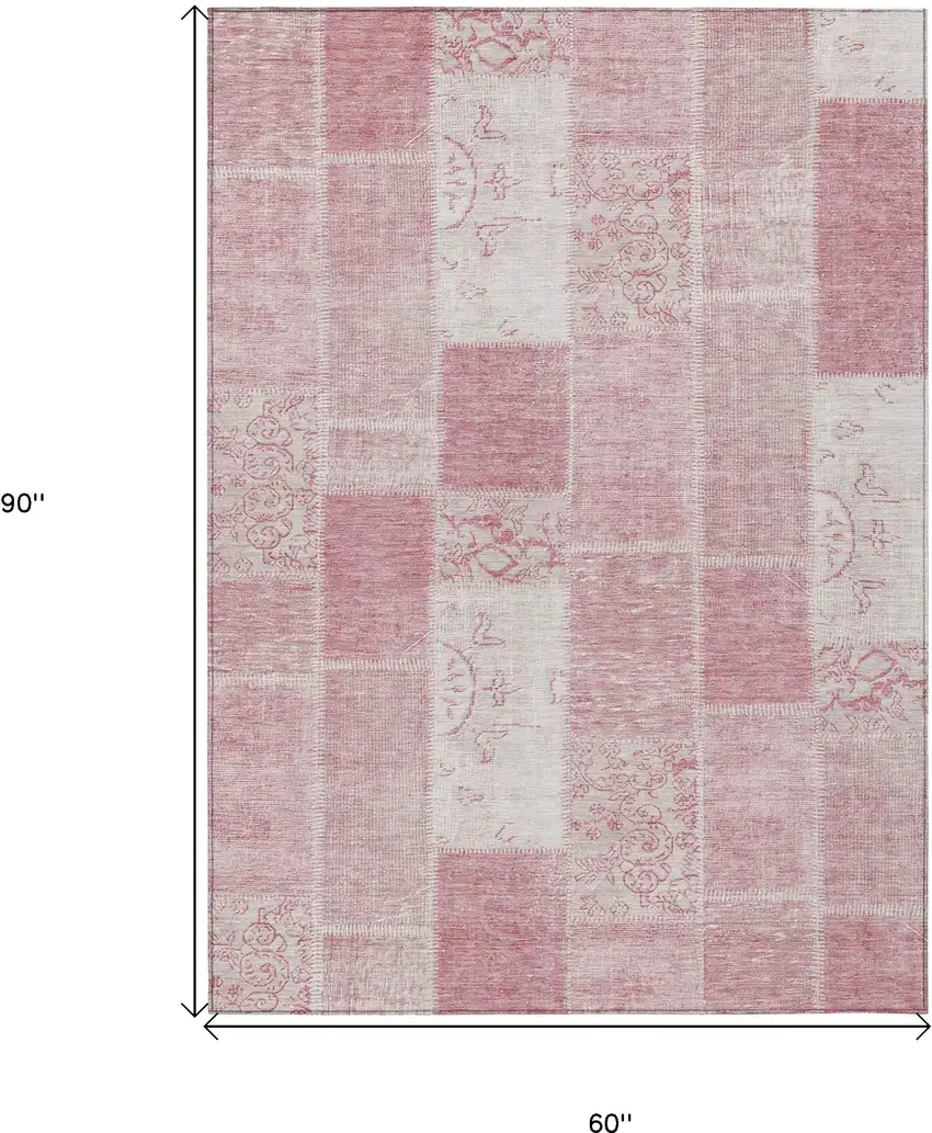 Pink Blush And Ivory Patchwork Washable Indoor Outdoor Area Rug Photo 3