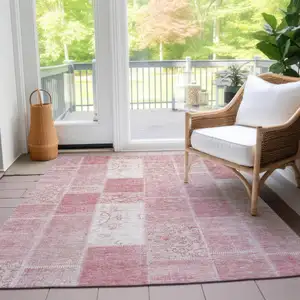 Photo of Pink Blush And Ivory Patchwork Washable Indoor Outdoor Area Rug