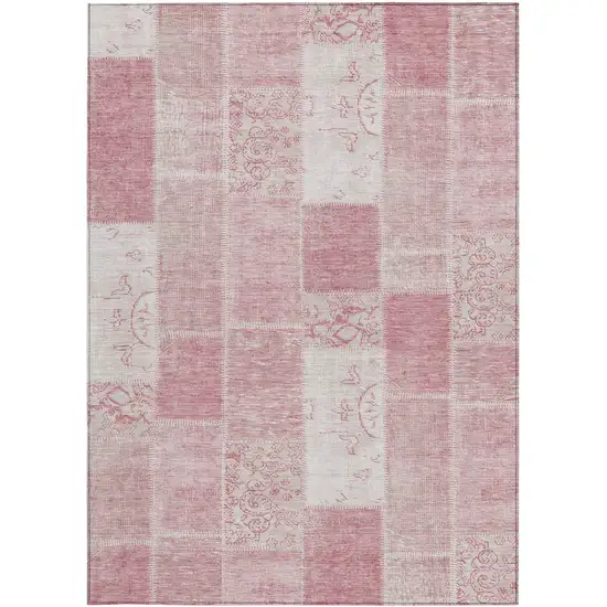 Pink Blush And Ivory Patchwork Washable Indoor Outdoor Area Rug Photo 5