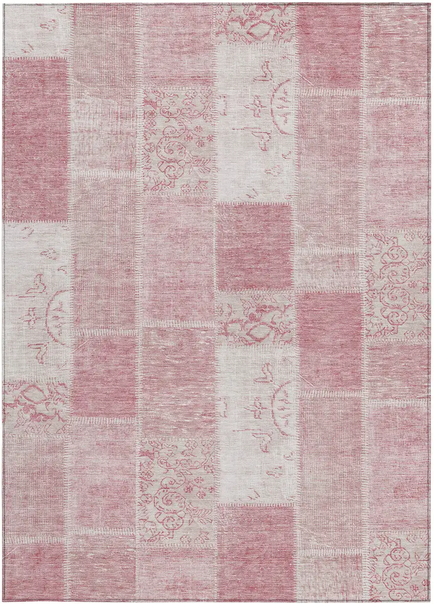 Pink Blush And Ivory Patchwork Washable Indoor Outdoor Area Rug Photo 5