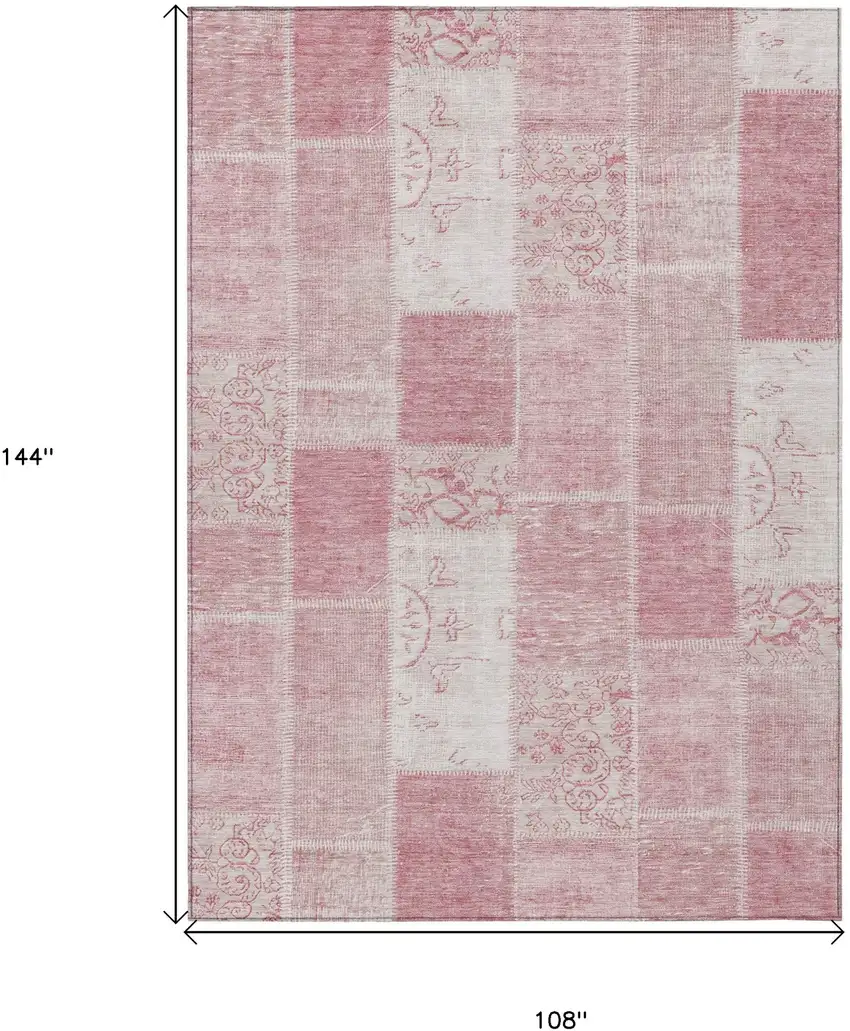 Pink Blush And Ivory Patchwork Washable Indoor Outdoor Area Rug Photo 3