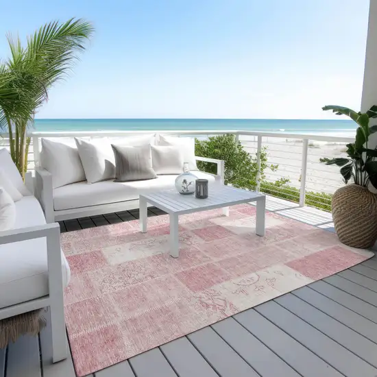 Pink Blush And Ivory Patchwork Washable Indoor Outdoor Area Rug Photo 9