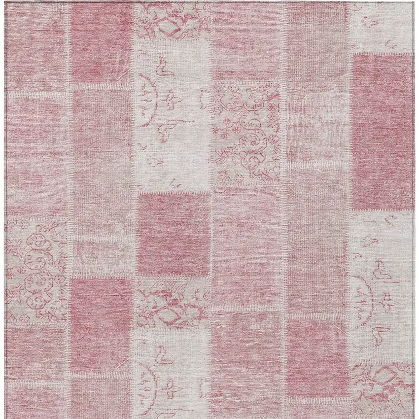 Pink Blush And Ivory Patchwork Washable Indoor Outdoor Area Rug Photo 5