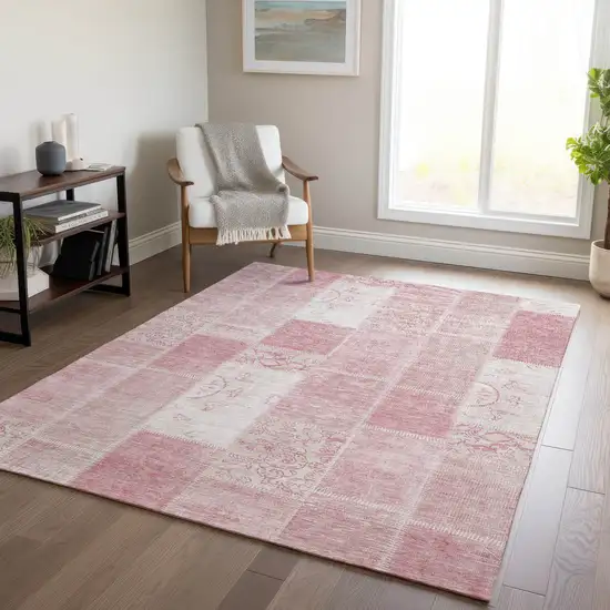 Pink Blush And Ivory Patchwork Washable Indoor Outdoor Area Rug Photo 8