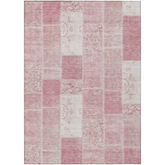 Pink Blush And Ivory Patchwork Washable Indoor Outdoor Area Rug Photo 1
