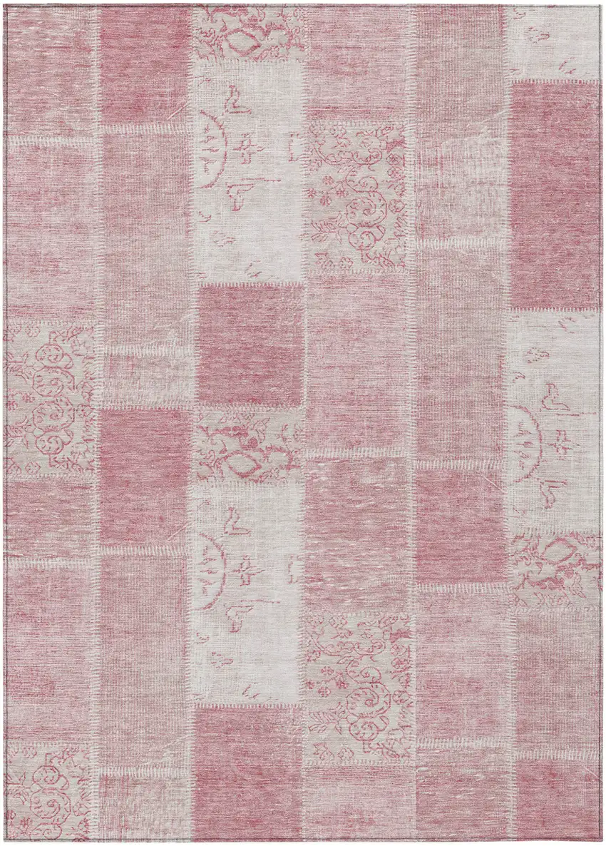 Pink Blush And Ivory Patchwork Washable Indoor Outdoor Area Rug Photo 1