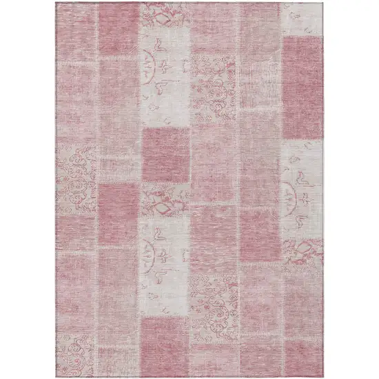 Pink Blush And Ivory Patchwork Washable Indoor Outdoor Area Rug Photo 1