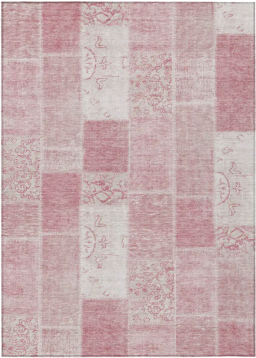 Pink Blush And Ivory Patchwork Washable Indoor Outdoor Area Rug Photo 1