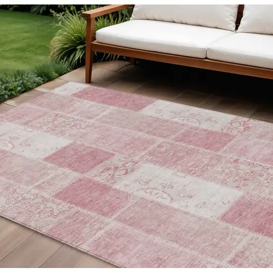 Pink Blush And Ivory Patchwork Washable Indoor Outdoor Area Rug Photo 1
