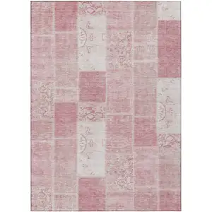 Photo of Pink Blush And Ivory Patchwork Washable Indoor Outdoor Area Rug