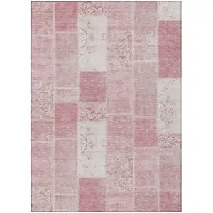 Photo of Pink Blush And Ivory Patchwork Washable Indoor Outdoor Area Rug