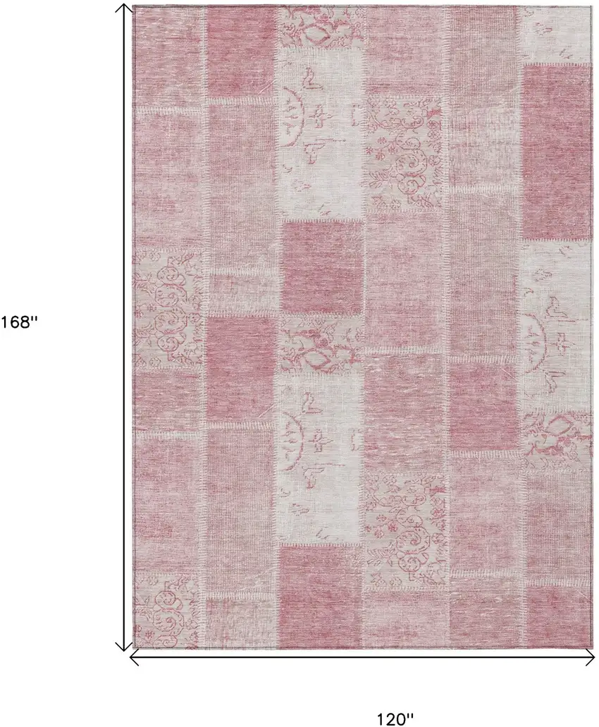 Pink Blush And Ivory Patchwork Washable Indoor Outdoor Area Rug Photo 3