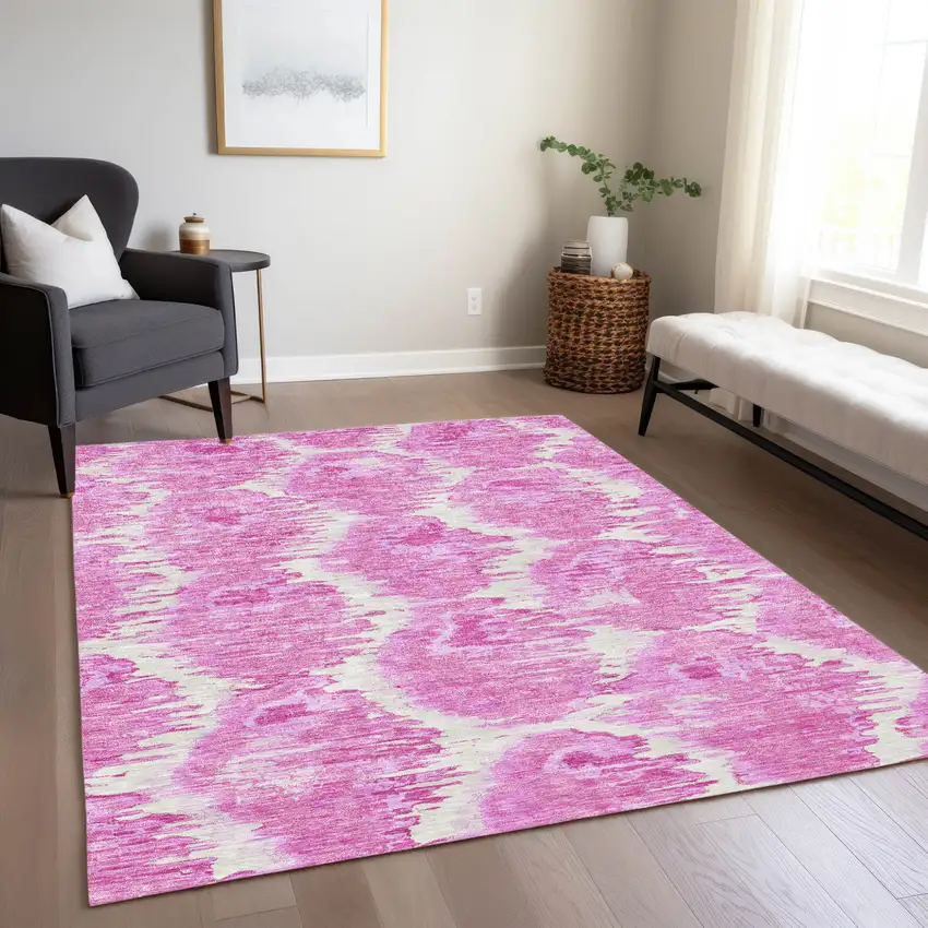 Pink Blush And Mauve Abstract Washable Indoor Outdoor Area Rug Photo 9